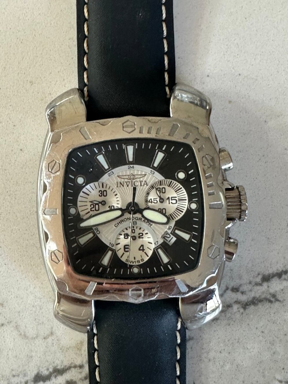 Invicta Chronograph Model 3173 Black Dial Leather Strap Watch